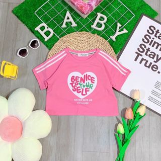 Áo thun bé gái form áo croptop rộng thỏa mái vải cotton đẹp co giãn mềm mịn cho bé 10-38kg