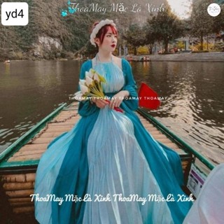 Áo yếm dập ly chụp sen ảnh nghệ thuật mầu xanh yd14