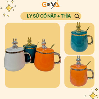 Ly sứ, cốc sứ có nắp và thìa khuấy 350ml