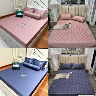 Bộ ga gối bo chun phi lụa đơn sắc siêu mềm mịn, ga chun ga trải giường cao cấp loại 1 nhiều mầu sắc KT 1m6 1m8 dài 2m