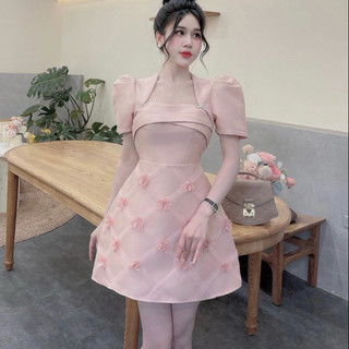 Váy tapta lưới xếp ô đính hoa
