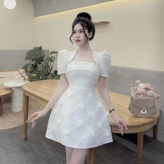 Váy tapta lưới xếp ô đính hoa