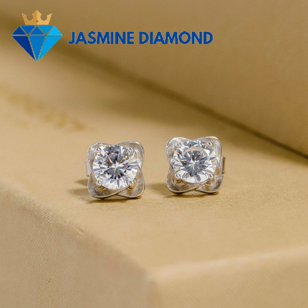 Bông tai nam nữ kim cương nhân tạo Moissanite kiểm định GRA bạc xi bạch kim - Mẫu số 35