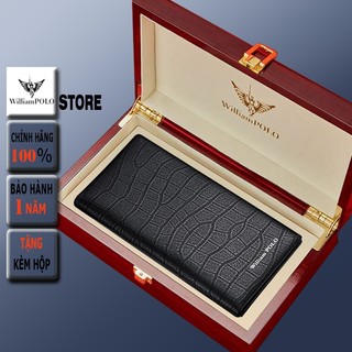 Ví dài nam cầm tay Full hộp hàng hiệu WilliamPOLO chất liệu da Bò nguyên tấm - POLO 221588