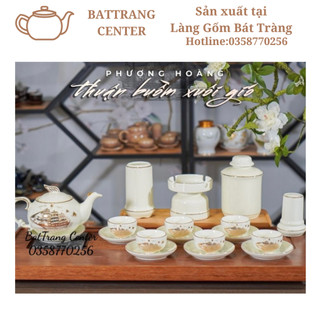 (7 MẪU)Bộ Ấm Chén Pha Trà Bát Tràng -Dáng Phượng,men Trắng,vẽ Thuận Buồm Xuôi Gió,Phúc Lộc Thọ