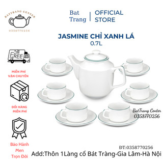 (4 MẪU)Ấm chén pha trà Bát Tràng men sứ Trắng-bộ Jasimine Chỉ Xanh Lá