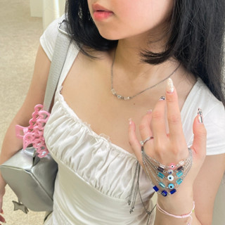 MaCherie Dây chuyền l Vòng cổ mắt quỷ Evil Eye kết hợp pha lê và xích thép không gỉ