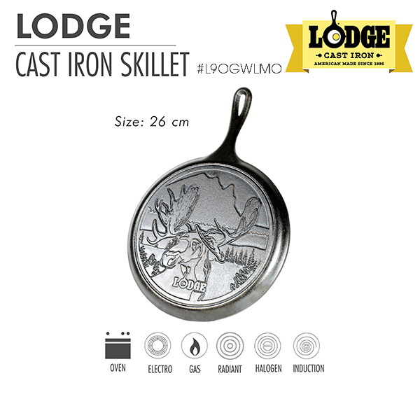 [Chính hãng LOGDE - MỸ] Chảo gang đúc, đáy hình nai sừng tấm Lodge 26.67 cm - L9OGWLMO. Chiên, nướng