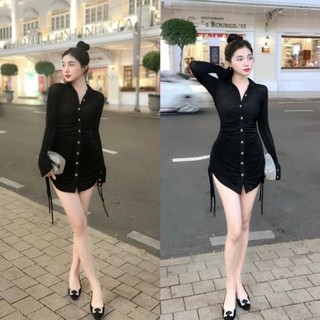 Bigsize đầm phối nút rút hông bầu