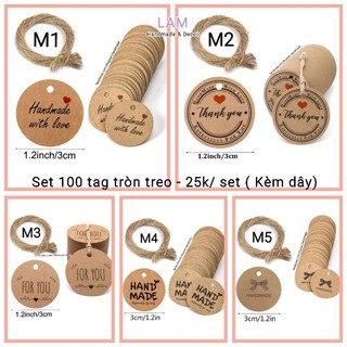 Set 100 tag treo/thẻ treo giấy kraft - Size 3cm