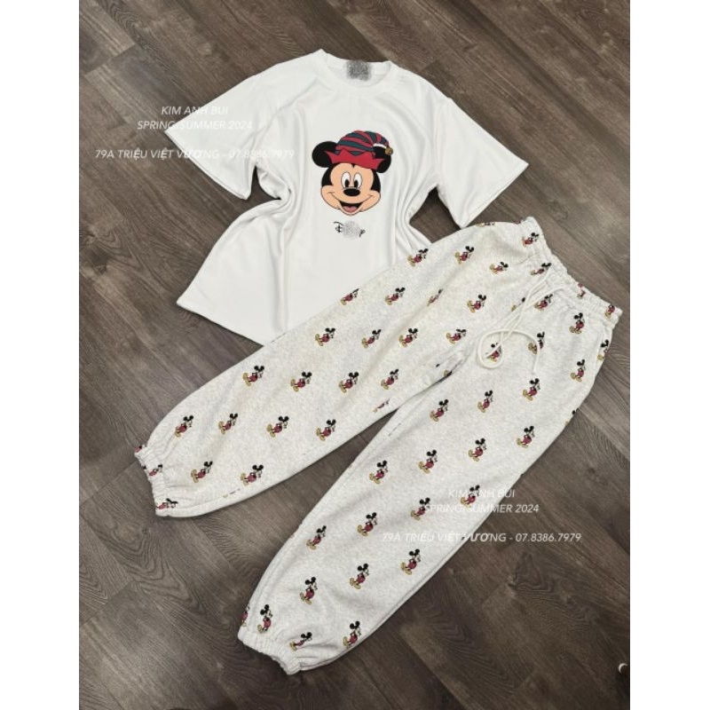 Sét áo mickey+quần bo gấu