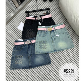 Chân váy ngắn jean denim, bò kèm đai hồng hàng QCL1