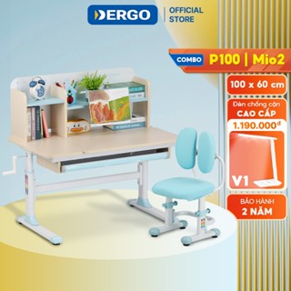 Bộ Bàn Học DERGO ISmart P100 Chống Gù Cốt Gỗ Tự Nhiên Kèm Ghế Ngồi Học Mio2/Neo1/Duo Star S1