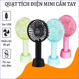 Quạt cầm tay mini có đế để bàn cổng USB tặng pin + Dây sạc - Quạt tích điện sạc USB 3 tốc độ - Bảo hành 3 tháng