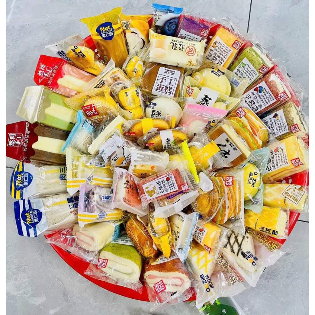 Thùng Bánh Bông Lan Đài Loan Mix Vị 1KG - đồ ăn vặt nội địa Đài Loan siêu ngon
