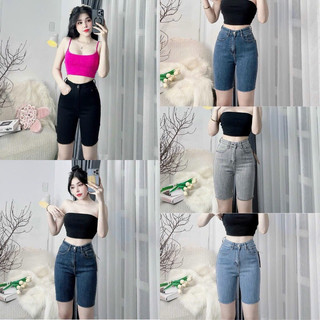 Quần Bò Ngố ngang gối Co Giãn tốt kiểu trơn 1 nút ảnh thật