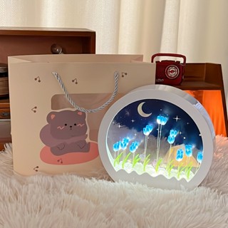 (TÚI + BƯỚM + THIỆP)  Hộp đèn Hoa Tulip bán nguyệt Handmade DIY Trang Trí Phòng Ngủ , Quà tặng người yêu