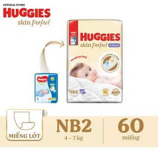 Miếng lót Huggies Skin Perfect NB2 60 miếng với hai vùng thấm giảm kích ứng da