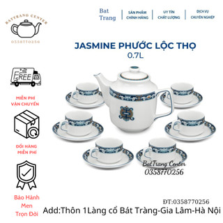 (4 MẪU)Ấm chén pha trà Bát Tràng men sứ Trắng-bộ Jasimine Phúc Lộc Thọ,Viền Hạc