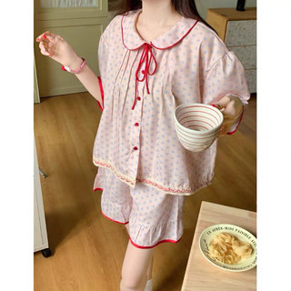 Bộ ngủ cộc tay nơ đỏ chấm bi