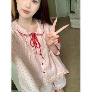 Bộ ngủ cộc tay nơ đỏ chấm bi