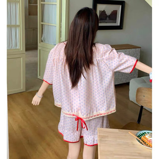 Bộ ngủ cộc tay nơ đỏ chấm bi