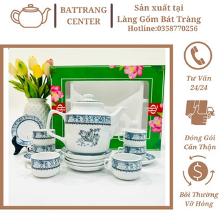 (4 MẪU)Ấm chén pha trà Bát Tràng men sứ Trắng-bộ Jasimine Vinh Quy Bái Tổ