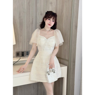 Đầm dự tiệc, váy cánh tiên ren lưới chân xếp tầng kimsa đính nơ đá cao cấp sang chảnh