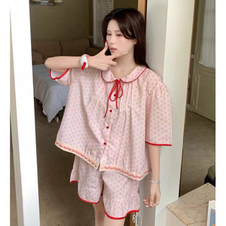 Bộ ngủ cộc tay nơ đỏ chấm bi