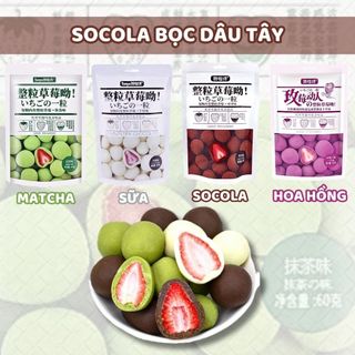 Kẹo socola bọc dâu tây sấy, kẹo dâu tây sấy bọc socola, trái cây sấy