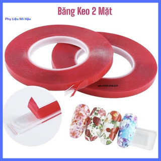 Băng keo 2 mặt dán bìa nail box móng mẫu,bẳng keo tạo fan mi, dán bảng mẫu nail dán mi_băng keo đỏ siêu dính cuộn nhỏ