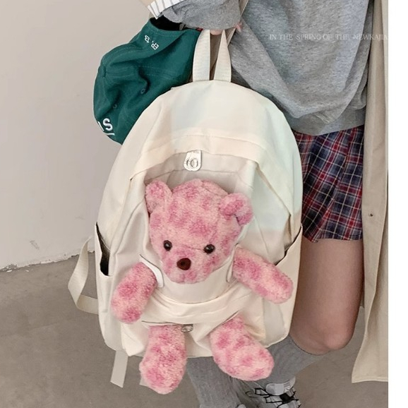 🙆HÀNG CÓ SẴN⭐ Ba lô vải nylon mới dành cho nữ ba lô gấu bông đi học
