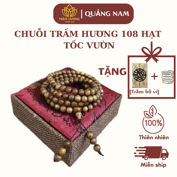 Vòng tay trầm hương 108 hạt, chuỗi 108 hạt trầm tốc - Quảng Nam