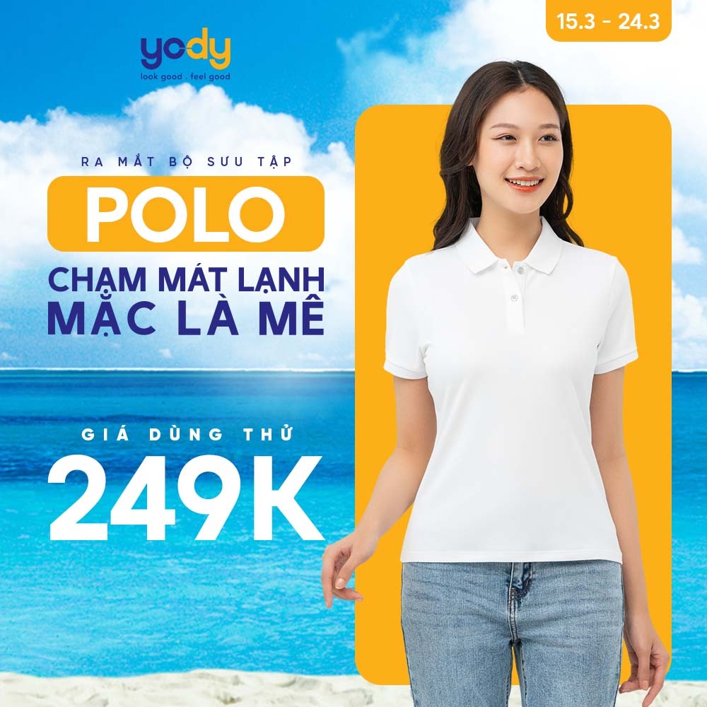 Áo thun polo nữ YODY vải cafe dệt hình tổ ông siêu thấm hút mát mẻ APN6254