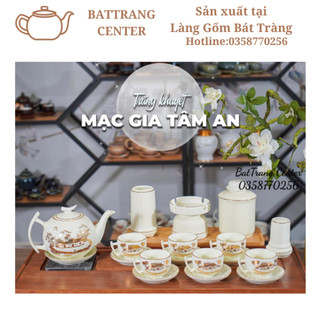 (6 MẪU)Bộ Ấm Chén Pha Trà tận gốc nhà lò Bát Tràng-vẽ Vàng:Mặc Gia Tâm An các loại-Ấm Trăng Khuyết 500ml,men Sứ Trắng