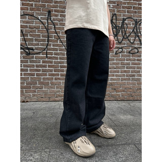 Quần raw denim wide pants / black