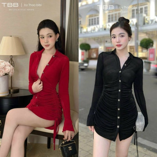 Body nút nhún tay dài dáng ngắn rút dây