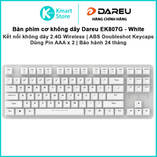 Bàn phím cơ không dây Dareu EK807G White (Blue/ Brown/ Red D switch) | Siêu tiết kiệm Pin | Bảo hành 24 tháng