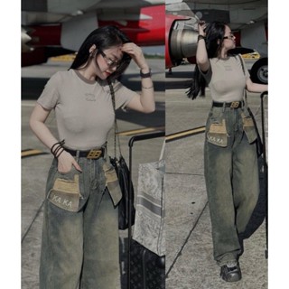 Quần Jeans Ống Xuông Thêu Chứ KAKA Cạp Cao Hottrend 2024