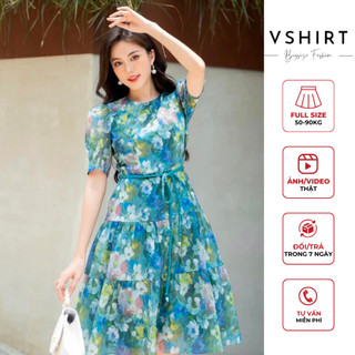 Váy hoa von xanh nhún tầng bigsize (50kg đến 90kg) VSHIRT