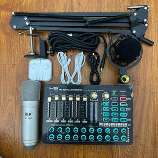 combo thu âm livestream isk AT100 Chinh hang kem sound card H9 chân kẹp tai nghe đầy đủ bảo hành 12 tháng