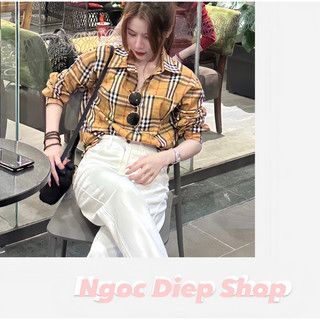 Áo somi kẻ caro from dễ phối dáng chùm mông Ảnh thật shop chụp