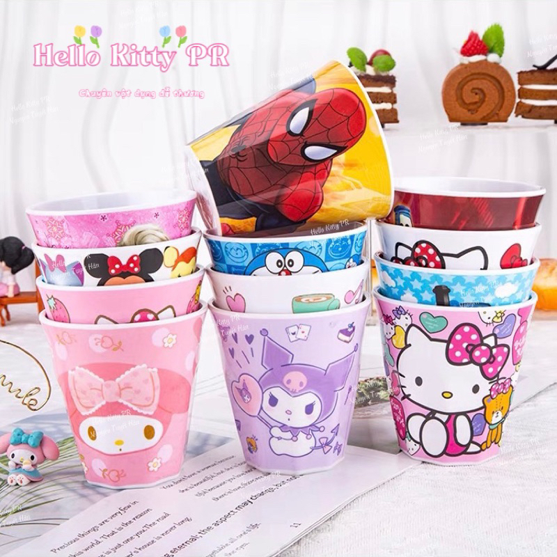 🌸𝐓𝐀̣̆𝐍𝐆 𝐐𝐔𝐀̀🌸 Ly cốc đa giác - ống hút Hello Kitty, Kuromi, Melody, Cinnamoroll, Spider man, Elsa,  Doraemo