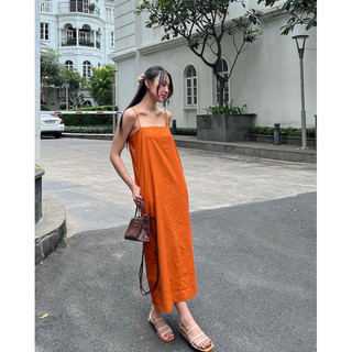 Đầm hai dây thythy dress form suông rộng basic chất vải linen đầm maxi