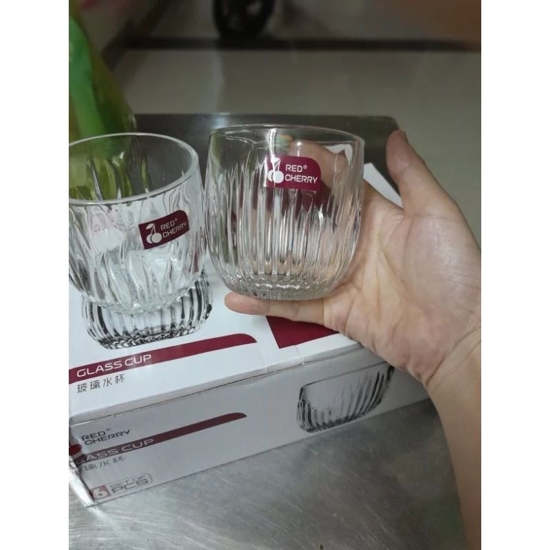 bộ 6 ly thủy tinh 200ml, ly thủy tinh bầu, ly sọc