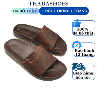 Dép quai ngang da bò cao cấp nam, thành đạt, td 098, màu đen và nâu