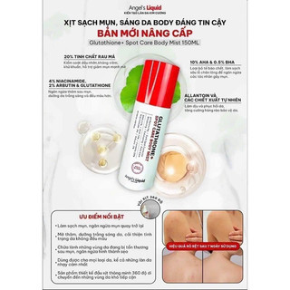 [Hot Deal mẫu mới) Xịt Giảm Mụn Lưng Angle's Liquid Glutathione Centella Mờ Thâm Làm Sáng Da