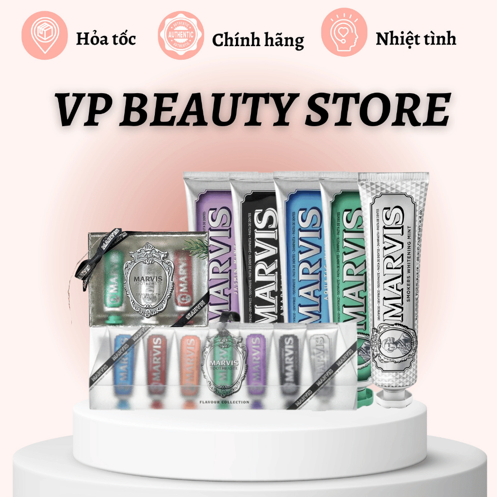 Kem Đánh Răng Marvis Whitening Mint cao cấp Ý - Marvis Màu Trắng Làm Trắng Răng