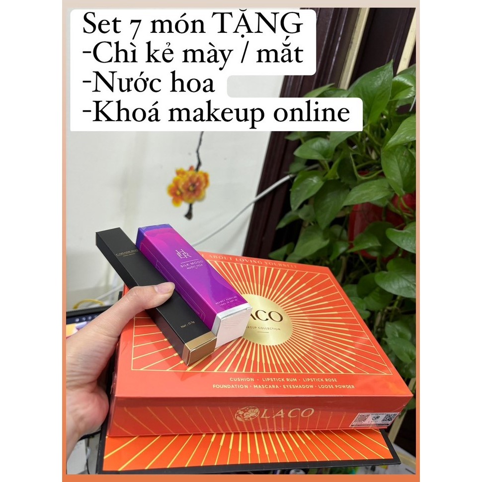 Bộ Sản Phẩm Làm Đẹp 7 Món LACO, Set Make Up Đầy Đủ, Set Trang Điểm Cơ Bản Tặng Chì Kẻ Mày Cara Silk 05 | Laco.vn