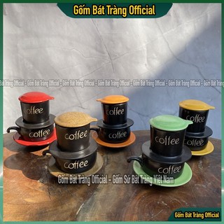 Bộ phin pha cà phê hàng đẹp, tách uống cafe gốm sứ bát tràng cao cấp - phin đen khắc coffee gốm sứ